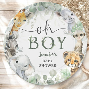 Dschungel-Safari-Tiere Baby Shower Oh Junge Pappteller