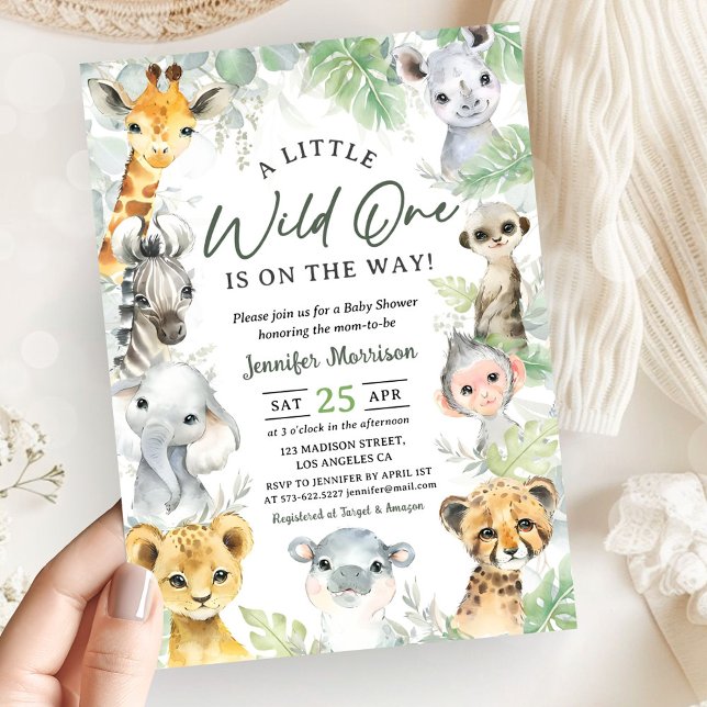 Dschungel-Safari-Tiere Baby Shower "Wild One" Einladung (Von Creator hochgeladen)