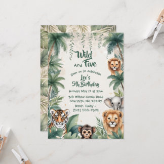 Dschungel-Safari-Tiere Five Wild Boy 5. Geburtstag Einladung