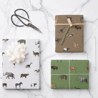 Dschungel-Safari-Tiere Muster Grün Braun Grau Geschenkpapier Set