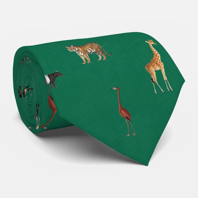 Dschungel-Safari-Tiere Muster Kelly Green Krawatte (Gerollt)