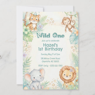 Dschungel Safari Tiere Wilde Eins 1. Geburtstag Einladung