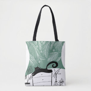 Dschungel-Schwarze-Katze-Tropenpflanzen-Illustrati