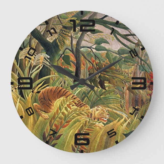 Dschungel-Sturm-Tiger-Kunstuhr Große Wanduhr (Vorderseite)
