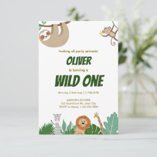 Dschungel-Tier-Geburtstagsfeier-Design "Wild One" RSVP Karte