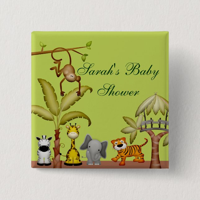Dschungel-Tiersafari-Feier-Babyparty Button (Vorderseite)