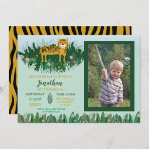Dschungel-Tiger-Geburtstags-Zoo-Safari-wildes Foto Einladung