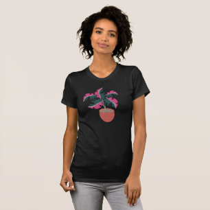 Dschungel- und tropische Monstera rosa Blätter T-Shirt