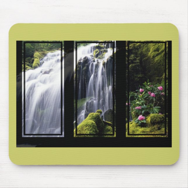Dschungel-Wasserfall-Triptychon Digitale Kunst Mousepad (Vorne)