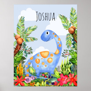 Dschungel-Wasserfarbe-Dinosaurier-Babyjungen-Kinde Poster