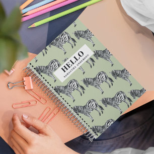 Dschungel Zebra Wildes Muster & Personalisierter N Notizbuch