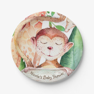 Dschungelaffe & Giraffen-Baby-Party individuell Pappteller
