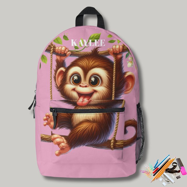 Dschungelaffe Schwingen auf Baummonogramm Kinder r Bedruckter Rucksack (Von Creator hochgeladen)
