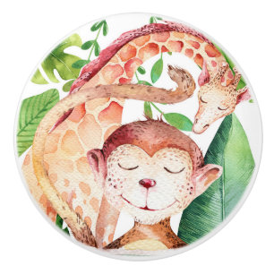 Dschungelaffe und Giraffe Safari-Schlafzimmer-Kind Keramikknauf