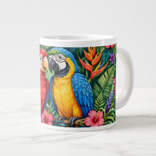 Dschungelaras Fröhliche Papageien Lebendige Blumen Jumbo-Tasse
