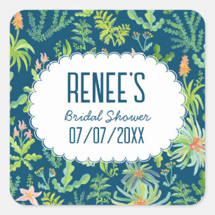 Dschungelgarten Aquarell individuell BRIDAL SHOWER Quadratischer Aufkleber