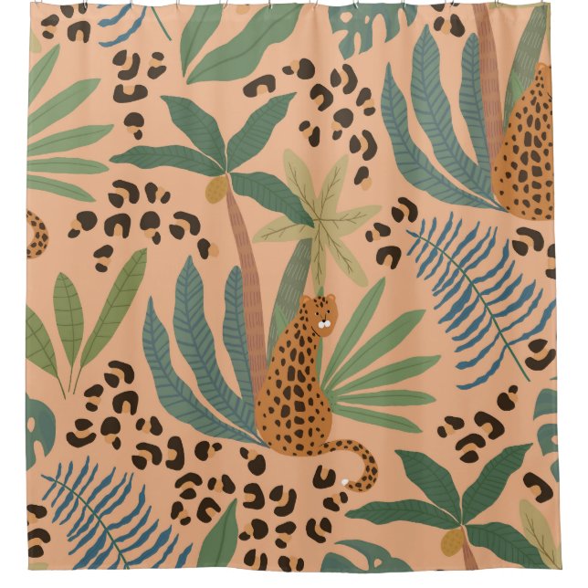 Dschungelleopardprint: Tiernahtloses Muster. Duschvorhang (Vorderseite)