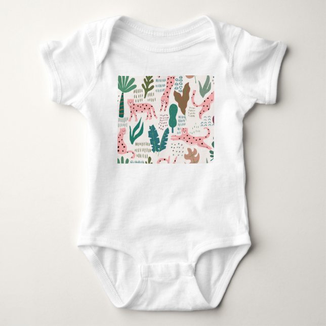 Dschungelmuster, Leopardendruck, Vintag. Baby Strampler (Vorderseite)