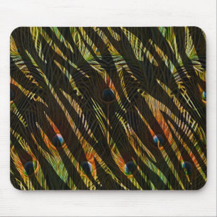 Dschungelmuster Zebrastreifen und Pfauenfedern Mousepad