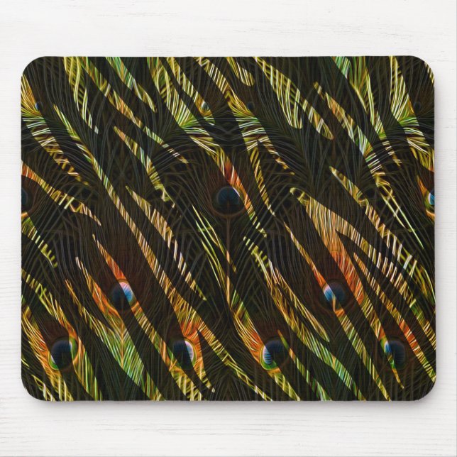 Dschungelmuster Zebrastreifen und Pfauenfedern Mousepad (Vorne)