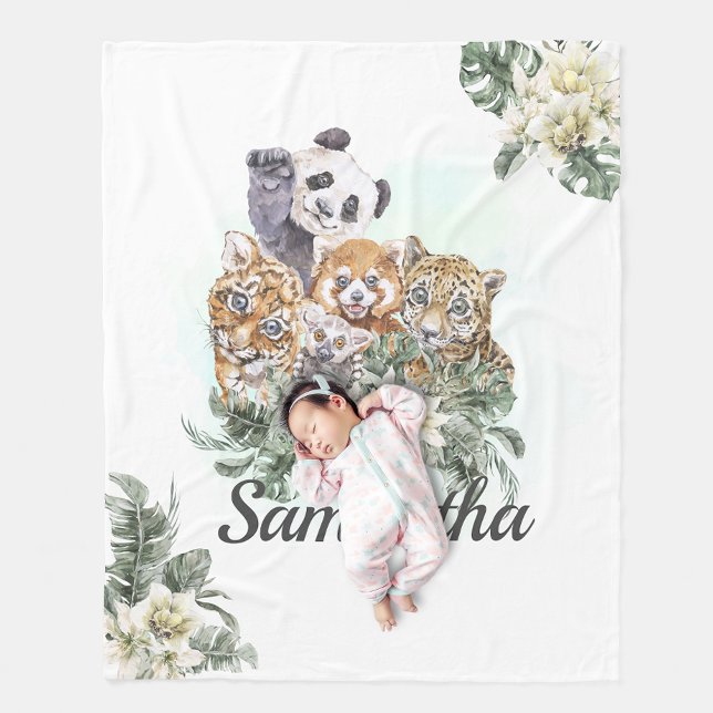 DschungelNiedliche Tiere Monogram Tropische Vegeta Fleecedecke (Von Creator hochgeladen)