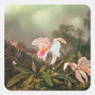 Dschungelorchideen und Kolibris, 1872 Quadratischer Aufkleber