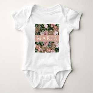 Dschungelpalme Blätter Regenwald Blume rosa grün Baby Strampler