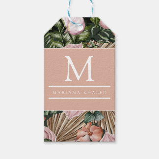 Dschungelpalme Blätter Regenwald Blume rosa grün Geschenkanhänger