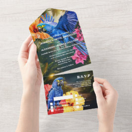 Dschungelpapagei tropische Blume Waldwald All In One Einladung