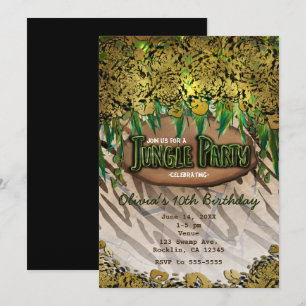 Dschungelparty Gold Glam Animal Print Einladungen