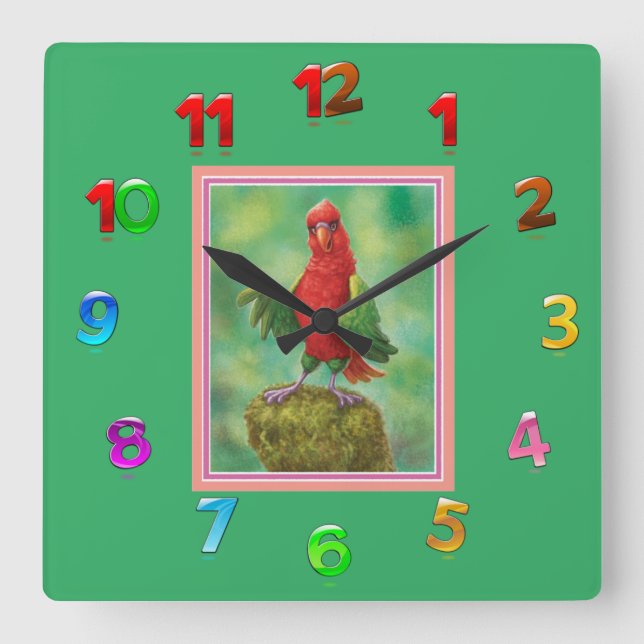 Dschungelrot/grün/Wall-Uhr Quadratische Wanduhr (Vorderseite)