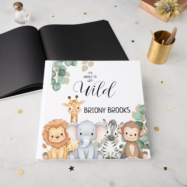 Dschungelsafari "Es Wird Wild" Baby Shower Gästebuch (Vorderseite offen)