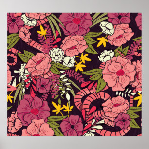 Dschungelschlangen, tropische Blume, Vintages Must Poster