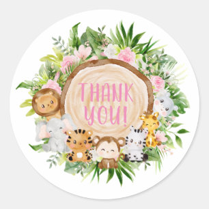 Dschungeltiere Baby Shower Dankeschön Pink Safari Runder Aufkleber