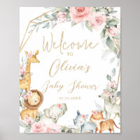 Dschungeltiere Rosa Florale Babyparty Willkommen