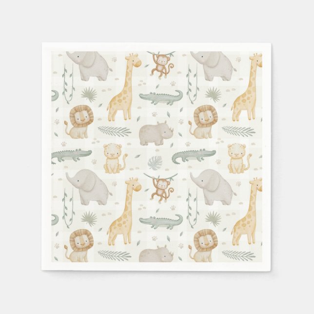 Dschungeltiere Safari Gingham Karo Serviette (Vorderseite)
