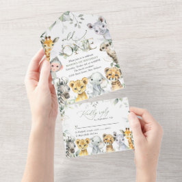 Dschungeltiere, Safari, Wildes Eins, Erster Geburt All In One Einladung