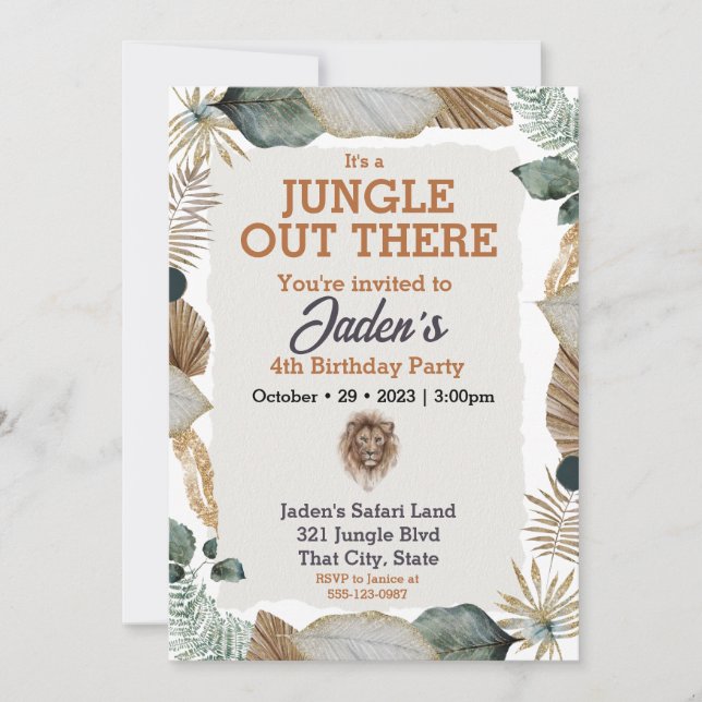 Dschungeltiere Tiere zum Geburtstag Gold Einladung (Vorderseite)