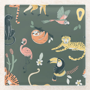Dschungeltiere Vintage Flora Fauna Glasuntersetzer