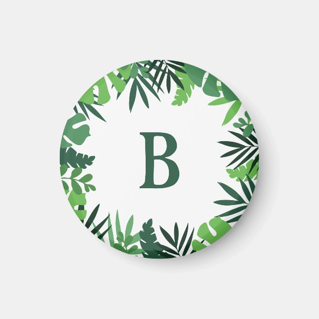 Dschungeltropische Palmen Blätter Grünes Monogramm Magnet (Vorne)