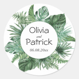 Dschungelwasserfarbene tropische Blätter Runder Aufkleber