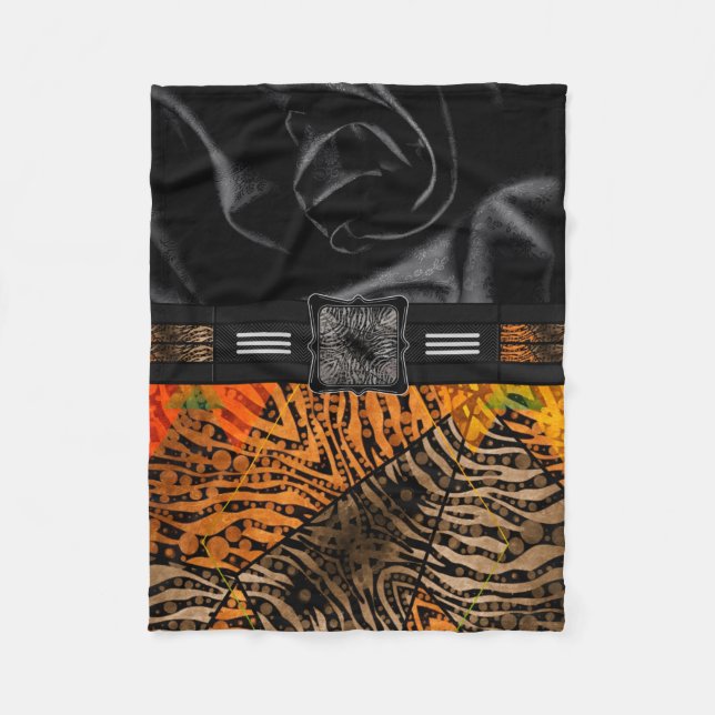 Dschungelzebra-Tiger-Monogramm Fleecedecke (Vorderseite)