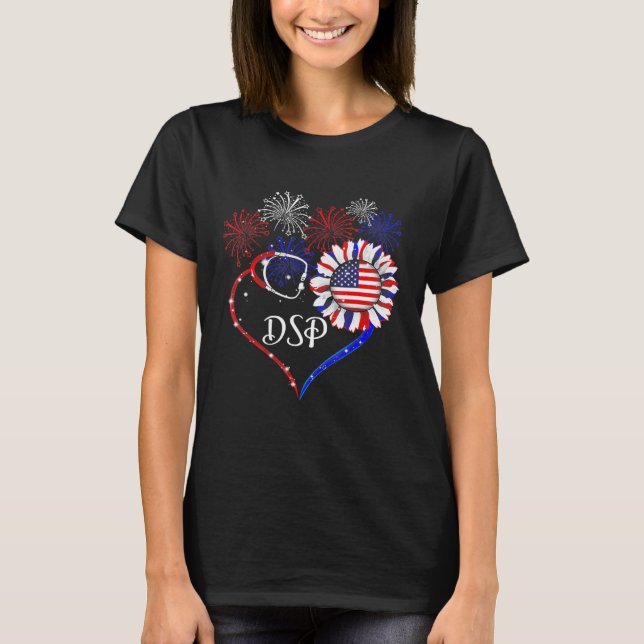 Dsp Stethoscope Firework Sunflower America Flag T-Shirt (Vorderseite)