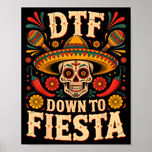 Dtf runter zur Fiesta lustiger Totenkopf mexikanis Poster