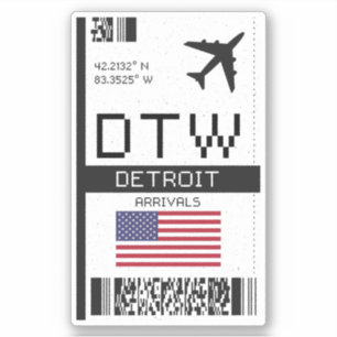 DTW Detroit Boarding Pass - Michigan Travel Aufkleber