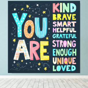 Du bist Bejahungen Helle Handlettering Leinwanddruck