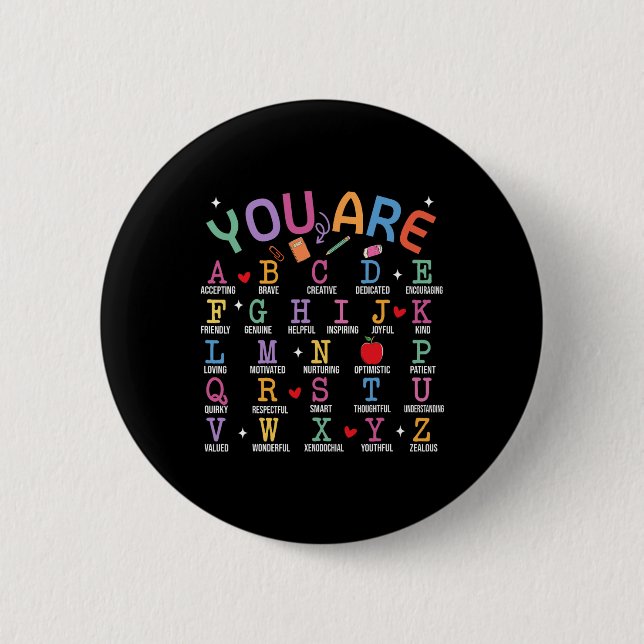 Du bist Buchstaben Alphabet Lerne Abcs Inspiration Button (Vorderseite)