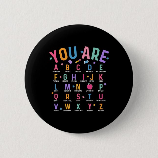 Du bist Buchstaben Alphabet Lerne Abcs Inspiration Button (Vorderseite)