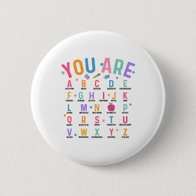 Du bist Buchstaben Alphabet Lerne Abcs Inspiration Button (Vorderseite)