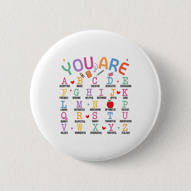 Du bist Buchstaben Alphabet Lerne Abcs Inspiration Button (Vorderseite)
